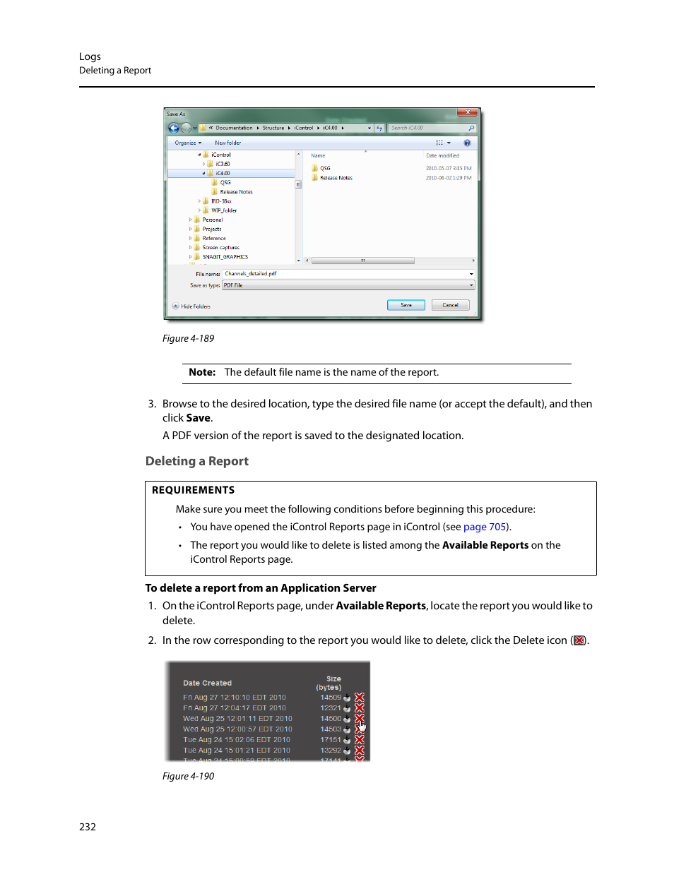 Deleting a report | Grass Valley iControl V.4.43 User Manual | Page 242 / 772