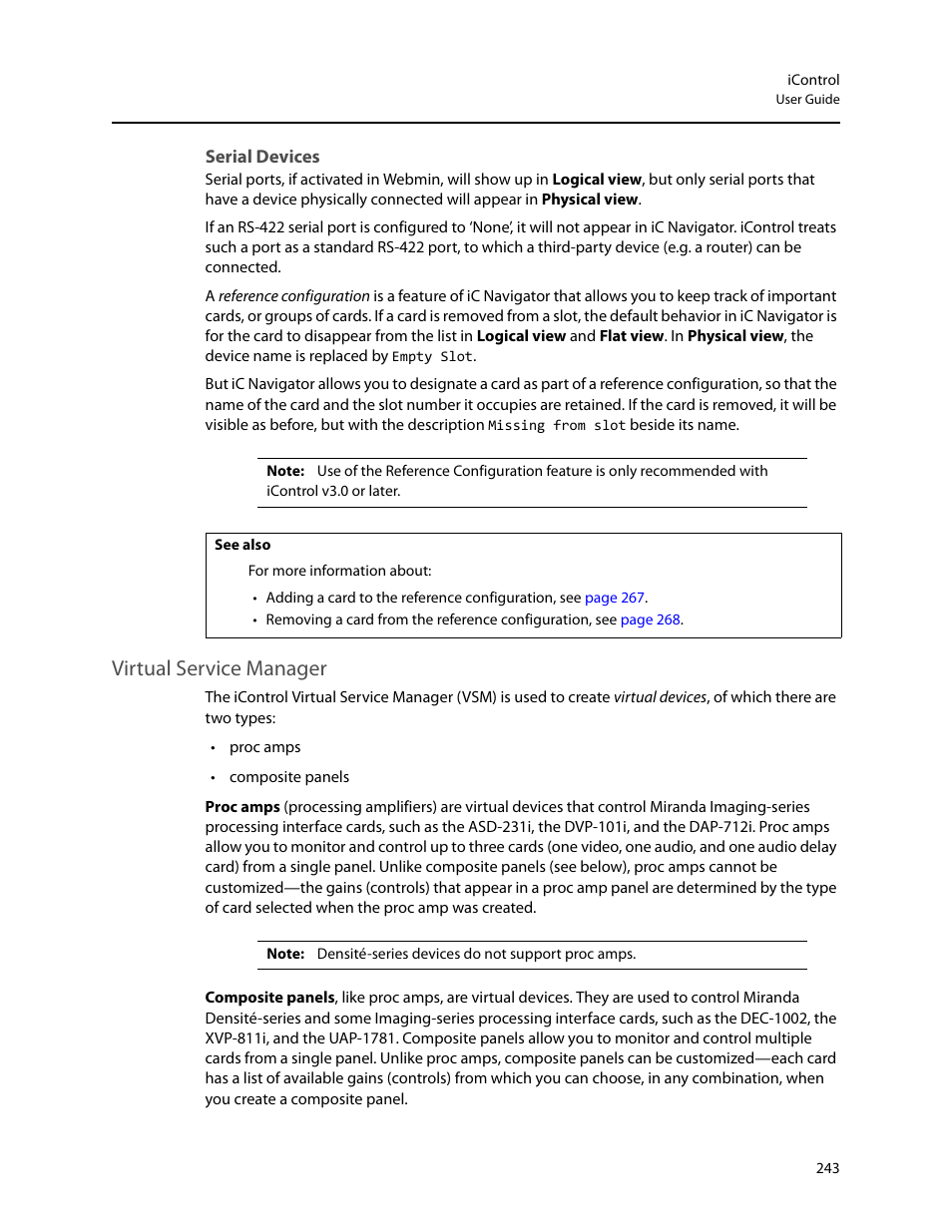 Serial devices, Virtual service manager | Grass Valley iControl V.4.43 User Manual | Page 253 / 772