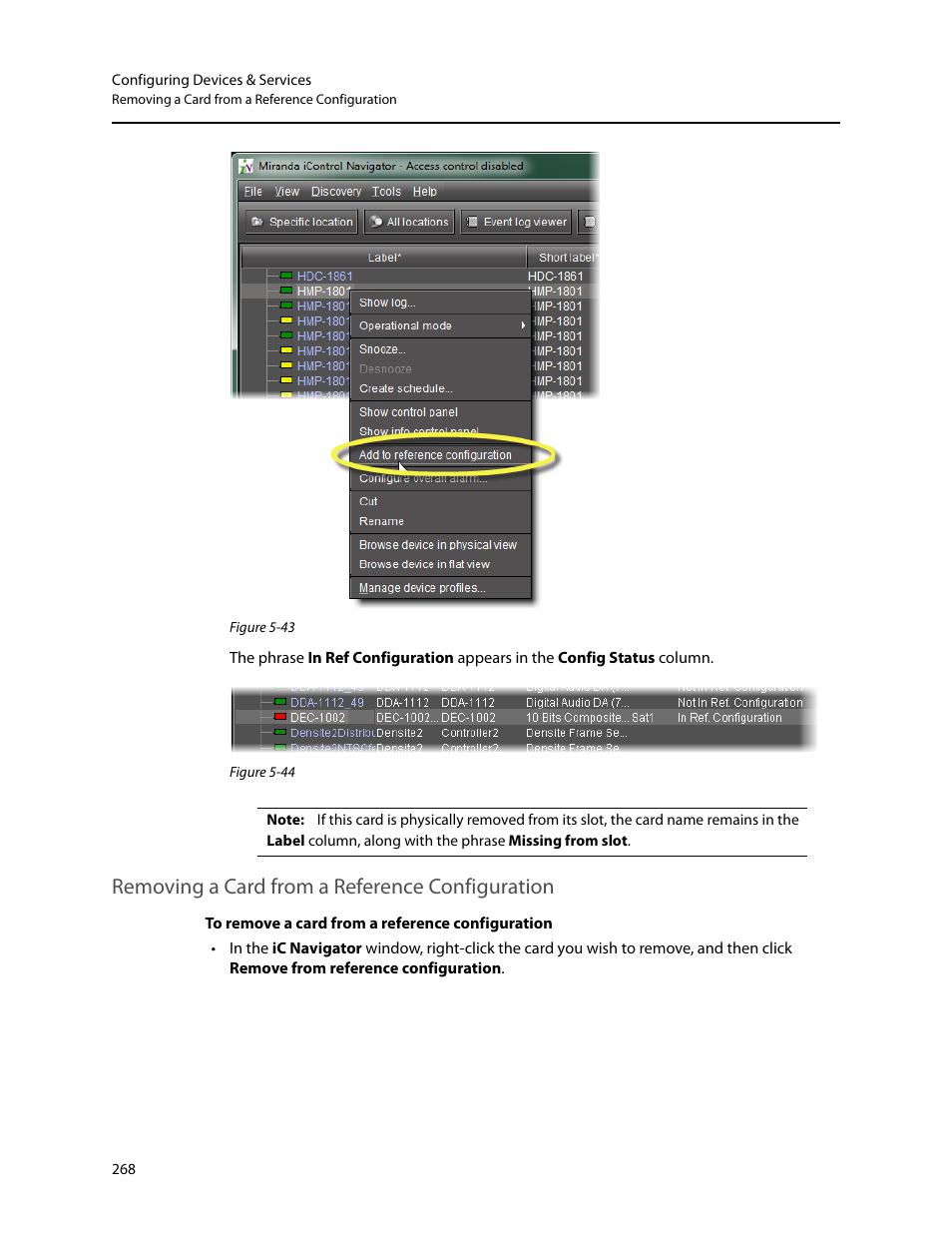 Removing a card from a reference configuration | Grass Valley iControl V.4.43 User Manual | Page 278 / 772
