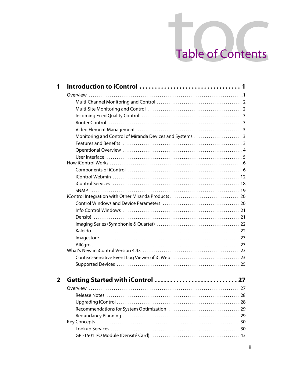 Grass Valley iControl V.4.43 User Manual | Page 3 / 772