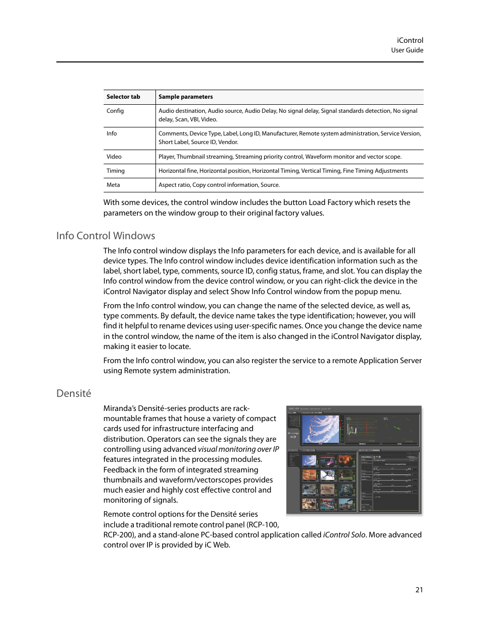 Info control windows, Densité, Info control windows densité | Grass Valley iControl V.4.43 User Manual | Page 31 / 772