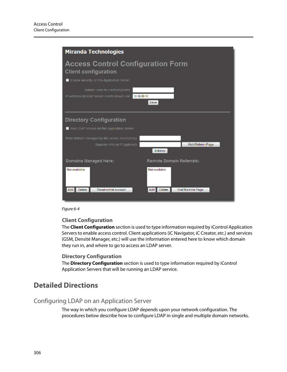 Client configuration, Directory configuration, Detailed directions | Configuring ldap on an application server | Grass Valley iControl V.4.43 User Manual | Page 316 / 772