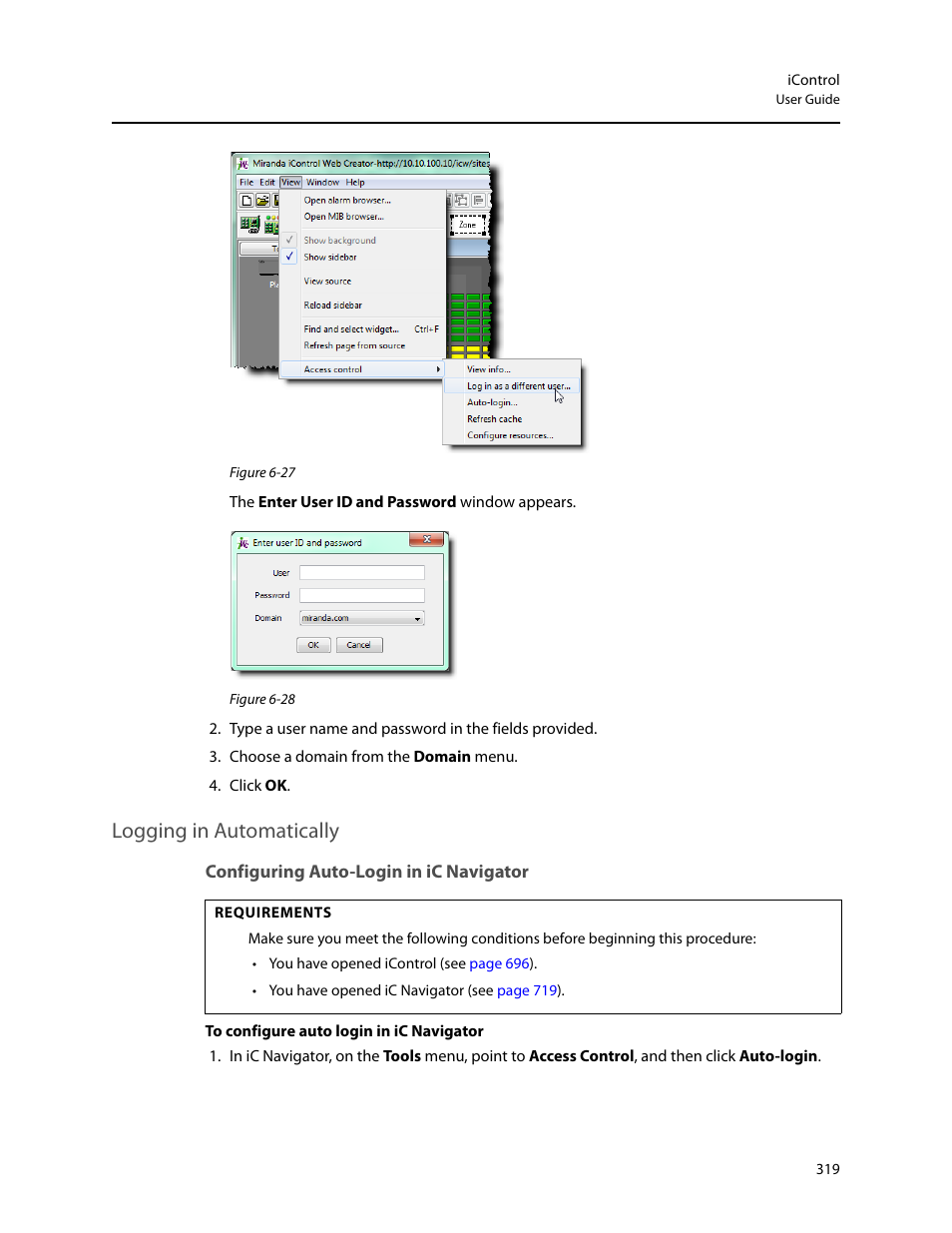 Logging in automatically, Configuring auto-login in ic navigator | Grass Valley iControl V.4.43 User Manual | Page 329 / 772