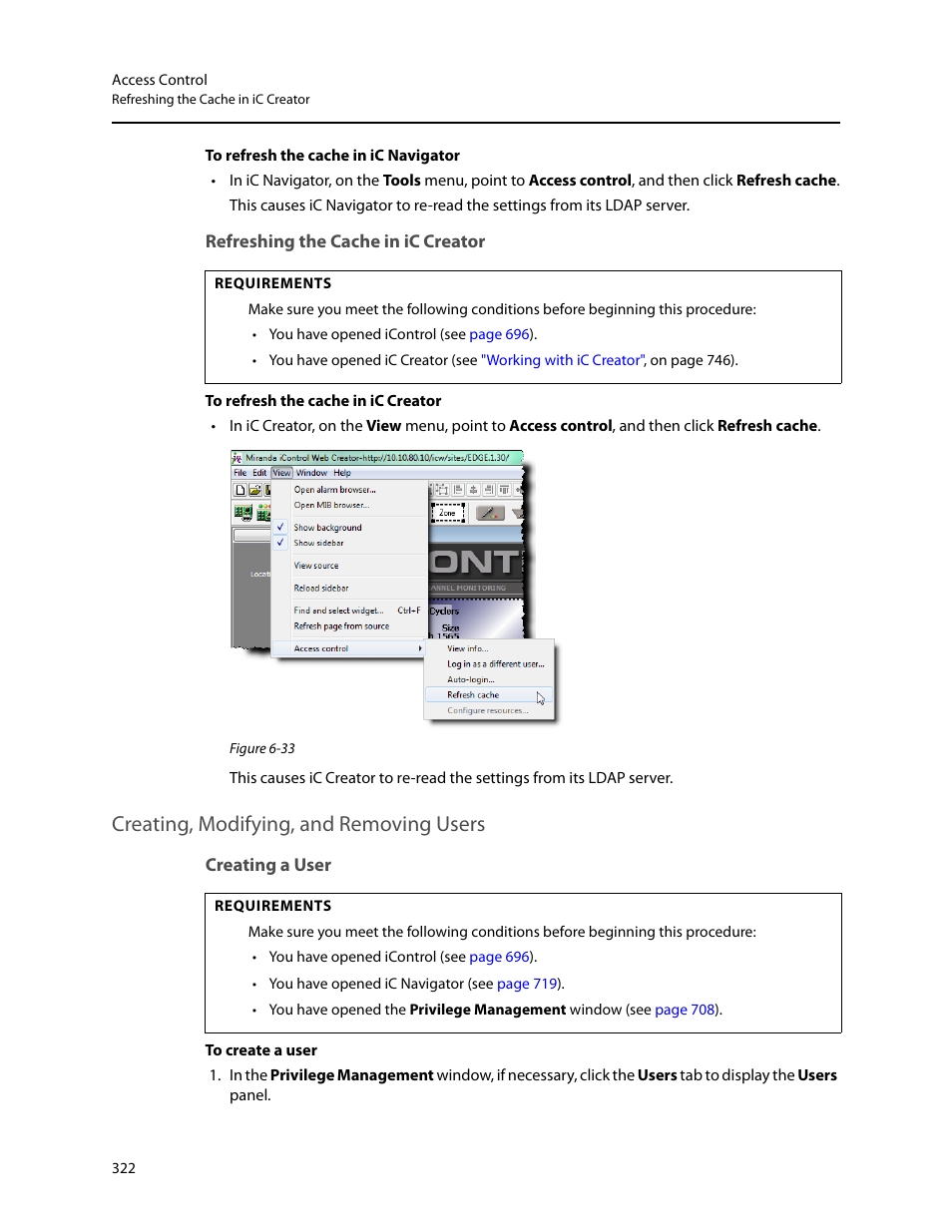 Refreshing the cache in ic creator, Creating, modifying, and removing users, Creating a user | Grass Valley iControl V.4.43 User Manual | Page 332 / 772