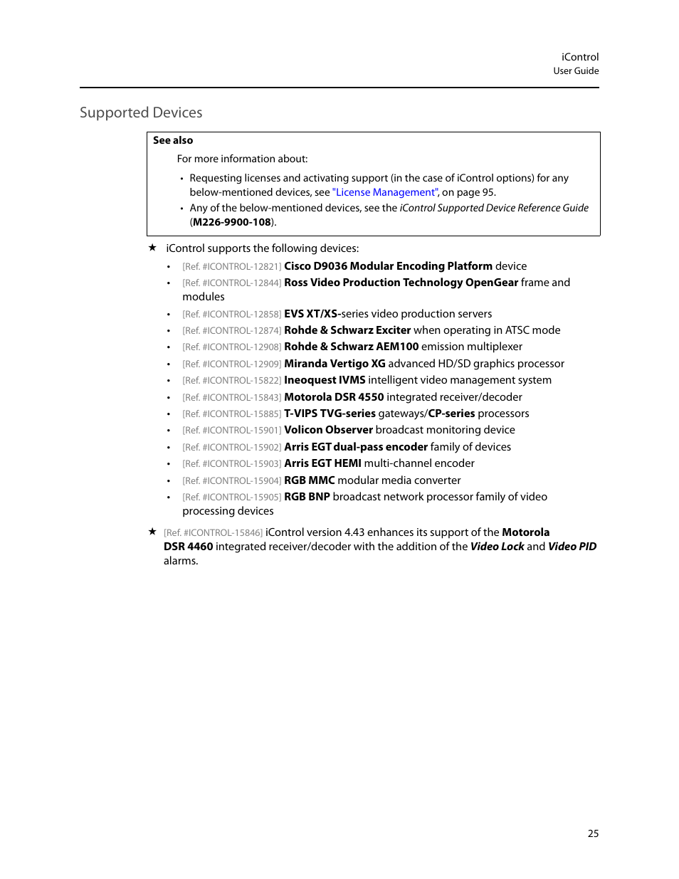 Supported devices | Grass Valley iControl V.4.43 User Manual | Page 35 / 772