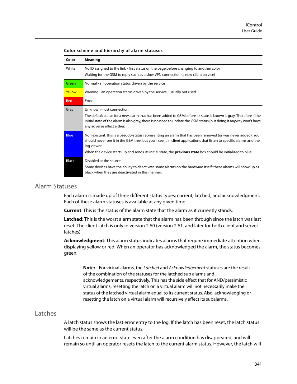 Alarm statuses, Latches, Alarm statuses latches | Grass Valley iControl V.4.43 User Manual | Page 351 / 772