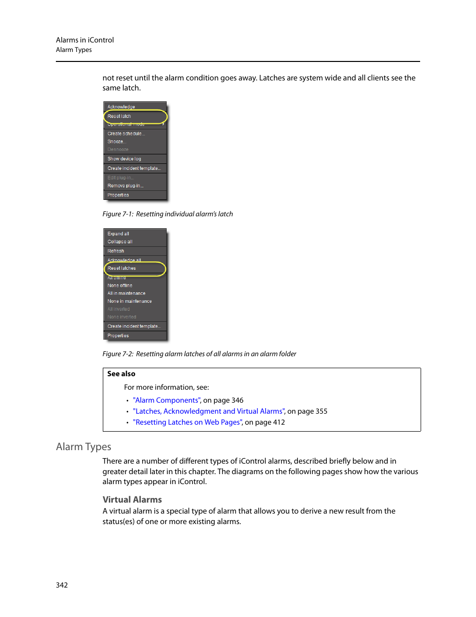 Alarm types, Virtual alarms | Grass Valley iControl V.4.43 User Manual | Page 352 / 772