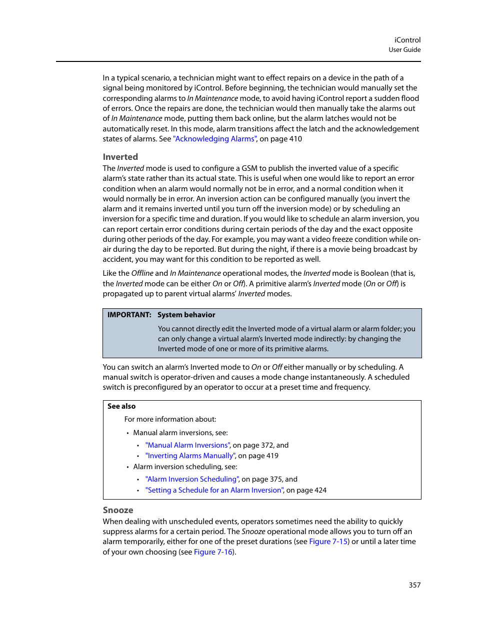 Inverted, Snooze | Grass Valley iControl V.4.43 User Manual | Page 367 / 772