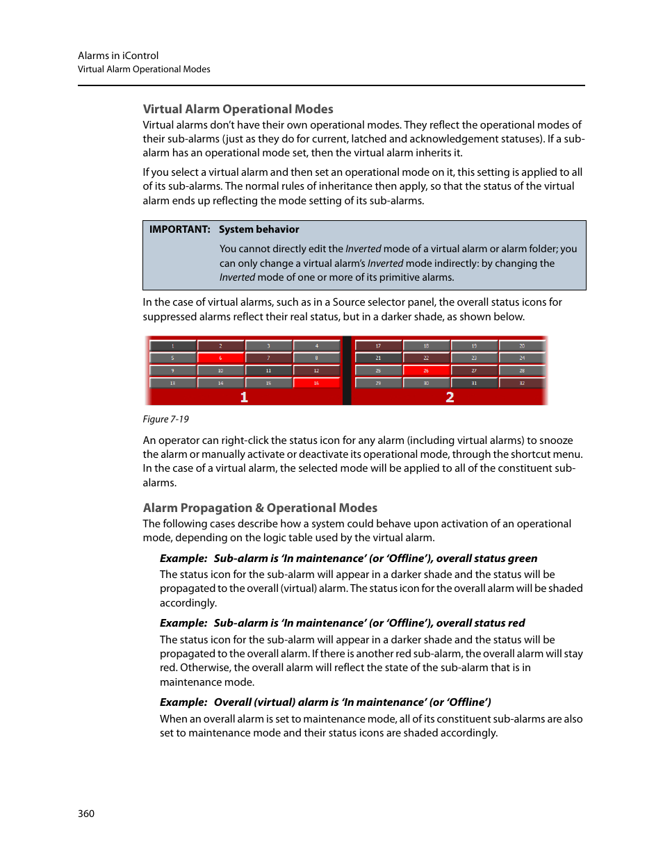 Virtual alarm operational modes, Alarm propagation & operational modes | Grass Valley iControl V.4.43 User Manual | Page 370 / 772