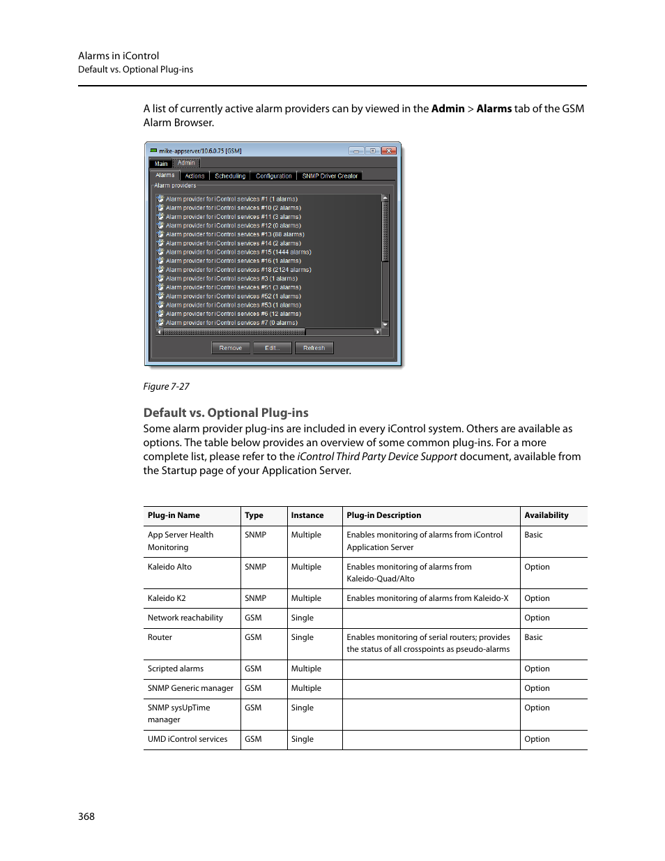 Default vs. optional plug-ins | Grass Valley iControl V.4.43 User Manual | Page 378 / 772