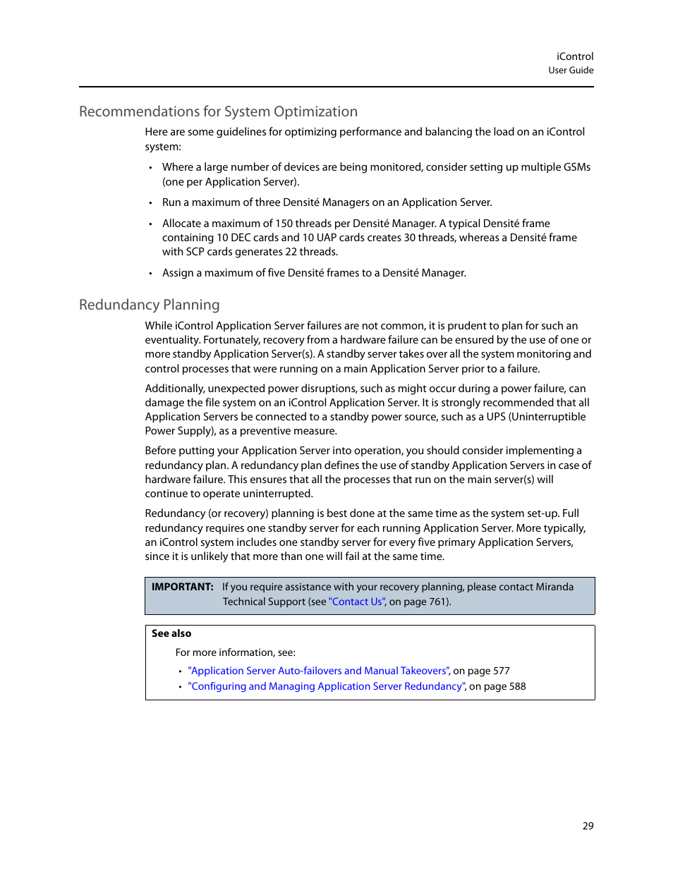 Recommendations for system optimization, Redundancy planning | Grass Valley iControl V.4.43 User Manual | Page 39 / 772