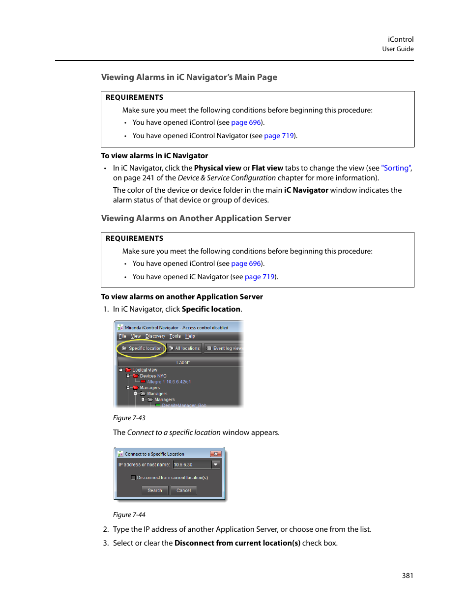 Viewing alarms on another application server | Grass Valley iControl V.4.43 User Manual | Page 391 / 772