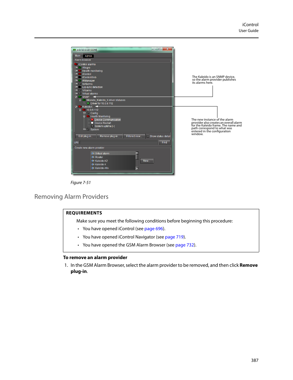 Removing alarm providers | Grass Valley iControl V.4.43 User Manual | Page 397 / 772