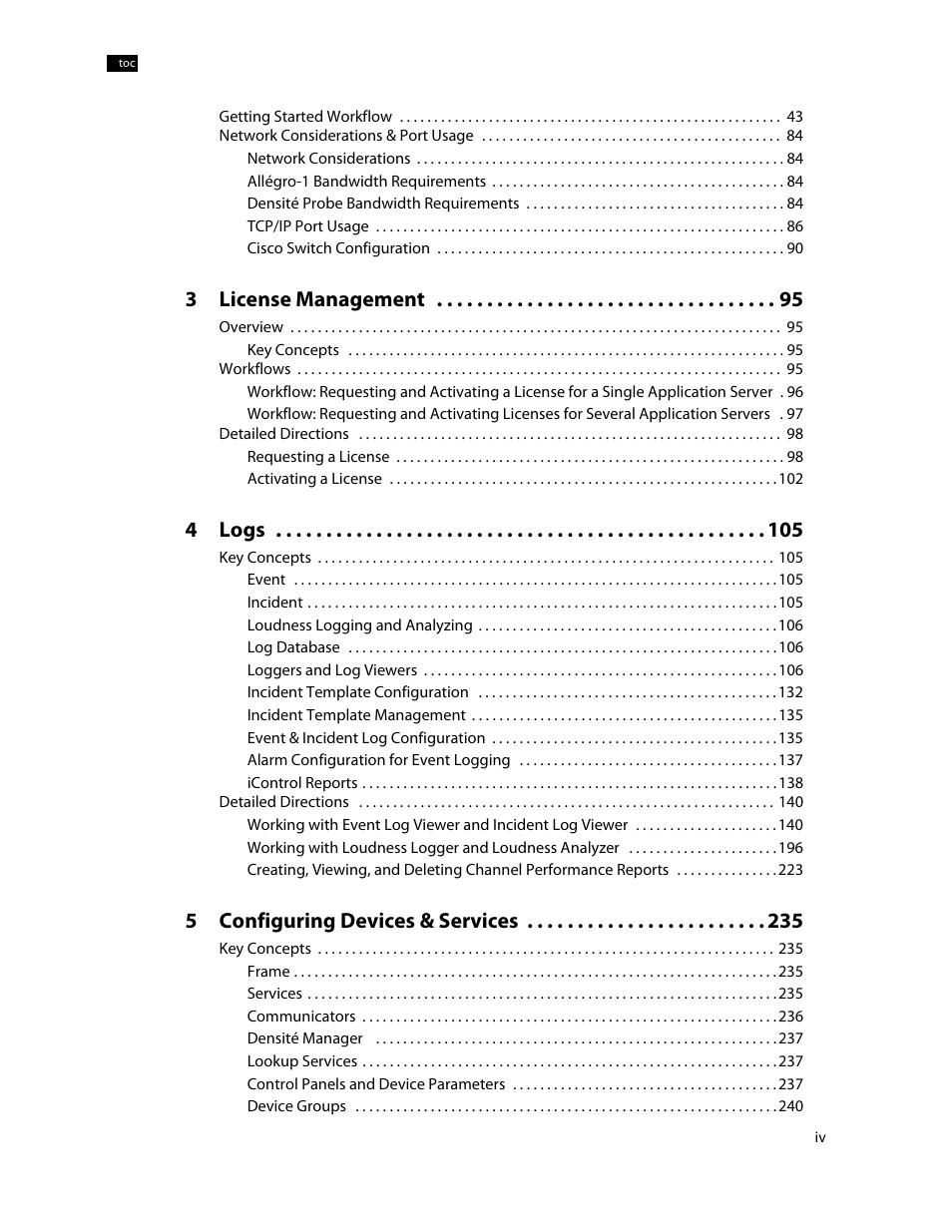 3license management, 4logs, 5configuring devices & services | Grass Valley iControl V.4.43 User Manual | Page 4 / 772