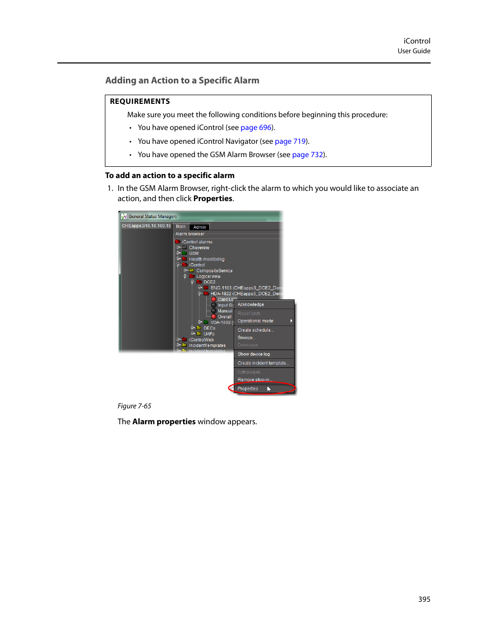 Adding an action to a specific alarm | Grass Valley iControl V.4.43 User Manual | Page 405 / 772