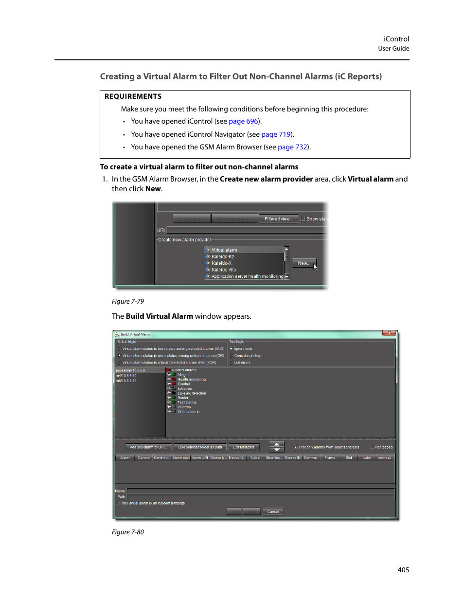 Creating a virtual alarm to, Filter out non-channel alarms (ic reports) | Grass Valley iControl V.4.43 User Manual | Page 415 / 772