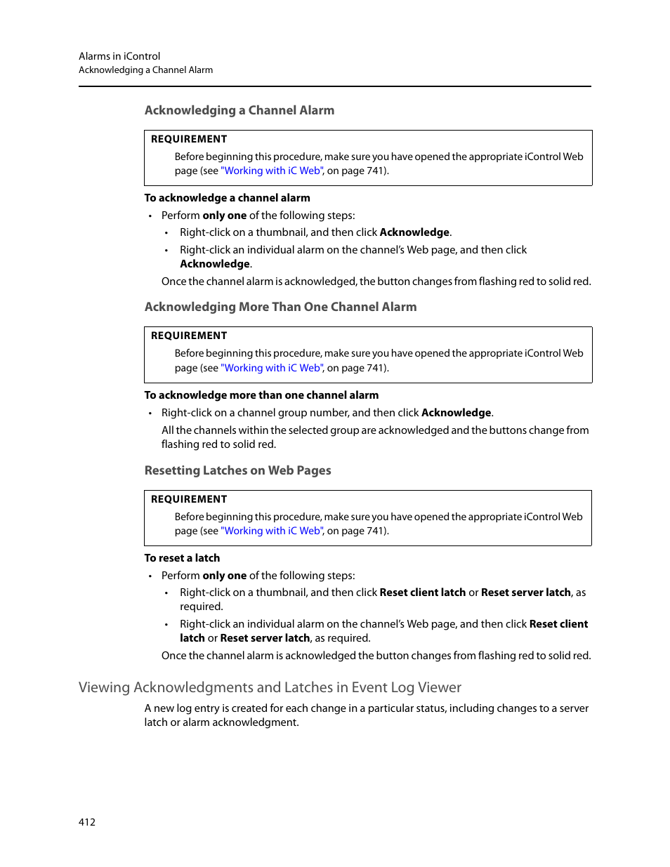 Acknowledging a channel alarm, Acknowledging more than one channel alarm | Grass Valley iControl V.4.43 User Manual | Page 422 / 772