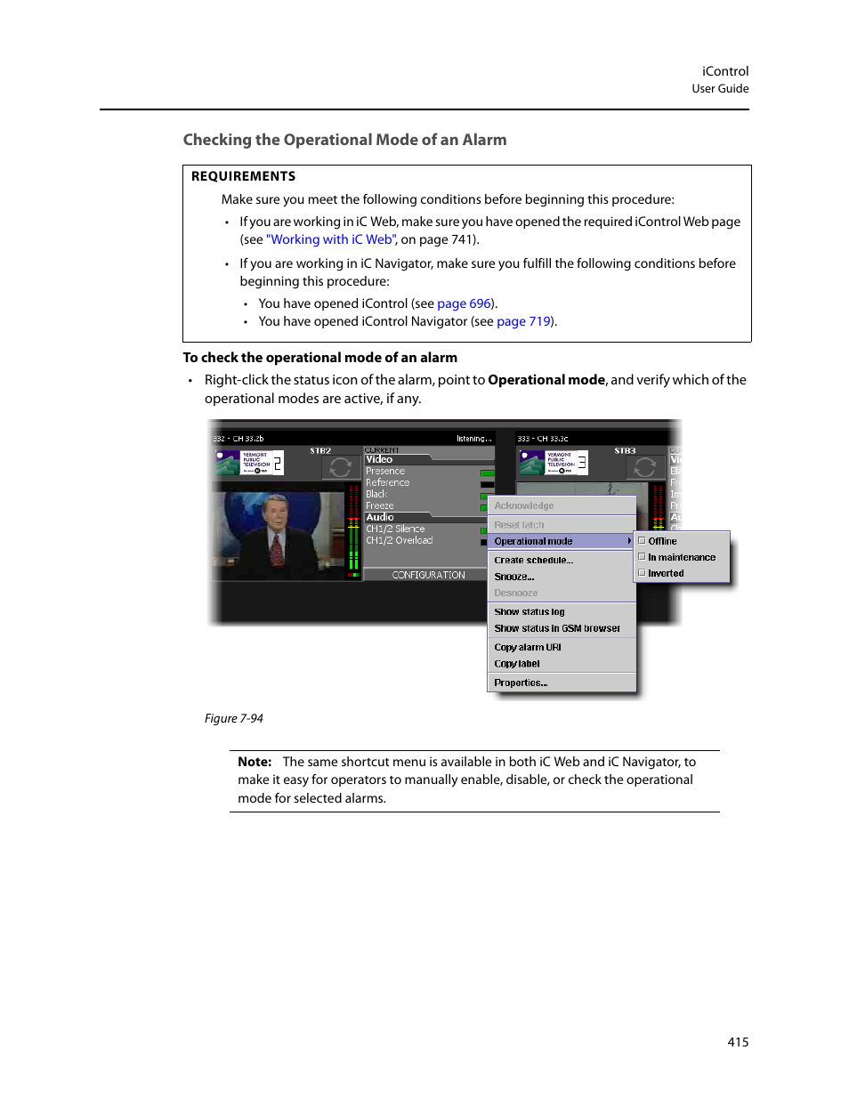Checking the operational mode of an alarm | Grass Valley iControl V.4.43 User Manual | Page 425 / 772