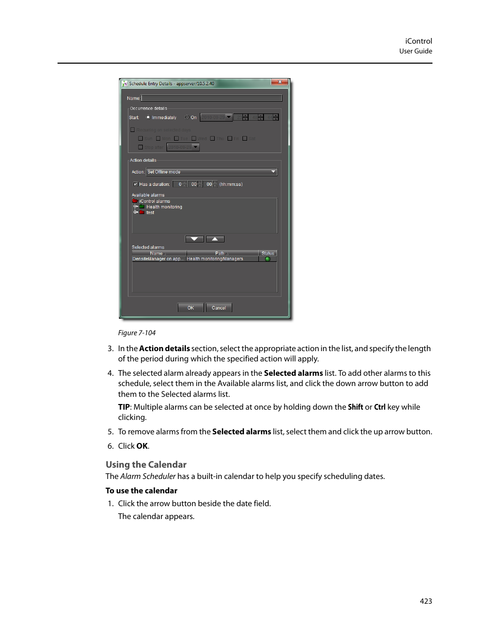 Using the calendar | Grass Valley iControl V.4.43 User Manual | Page 433 / 772