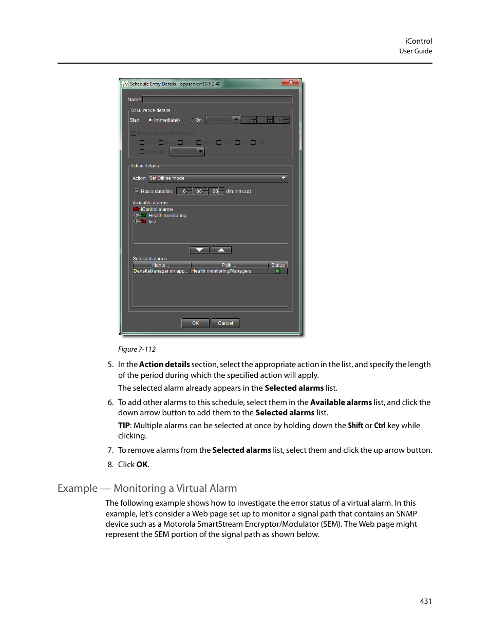 Example — monitoring a virtual alarm | Grass Valley iControl V.4.43 User Manual | Page 441 / 772