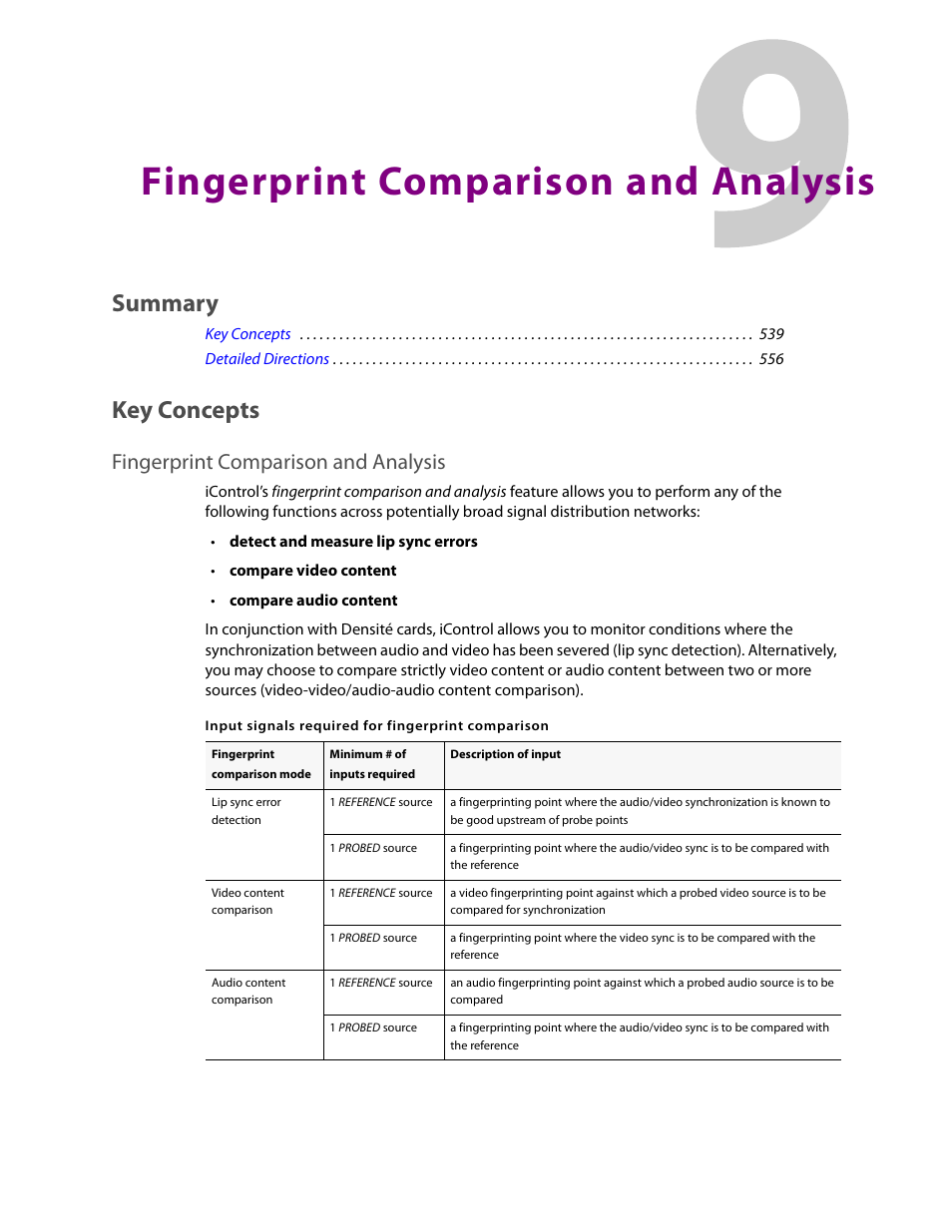 Fingerprint comparison and analysis, Key concepts, Summary | Grass Valley iControl V.4.43 User Manual | Page 549 / 772