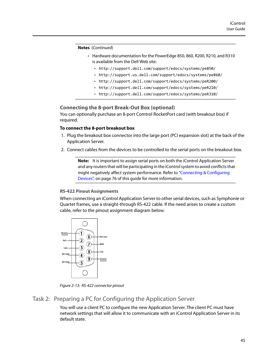 Connecting the 8-port break-out box (optional), Rs-422 pinout assignments | Grass Valley iControl V.4.43 User Manual | Page 55 / 772