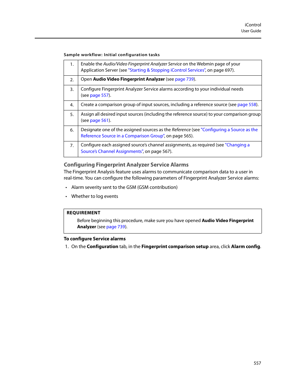 Configuring fingerprint analyzer service alarms | Grass Valley iControl V.4.43 User Manual | Page 567 / 772