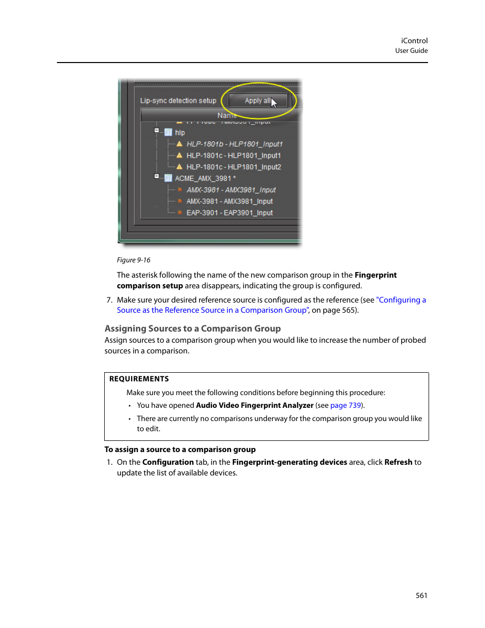 Assigning sources to a comparison group | Grass Valley iControl V.4.43 User Manual | Page 571 / 772