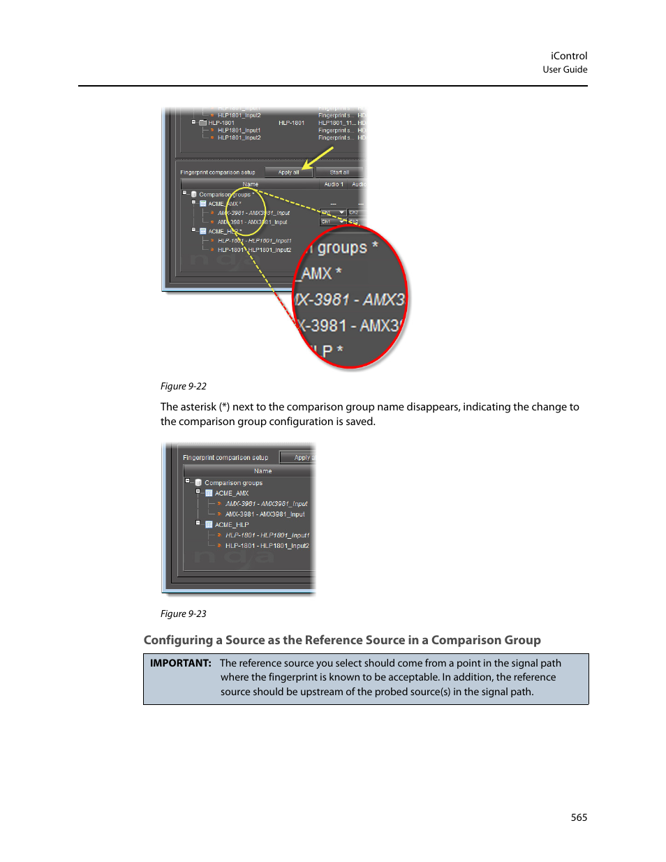 Configuring a source as the, Reference source in a comparison group, Configuring a | Grass Valley iControl V.4.43 User Manual | Page 575 / 772