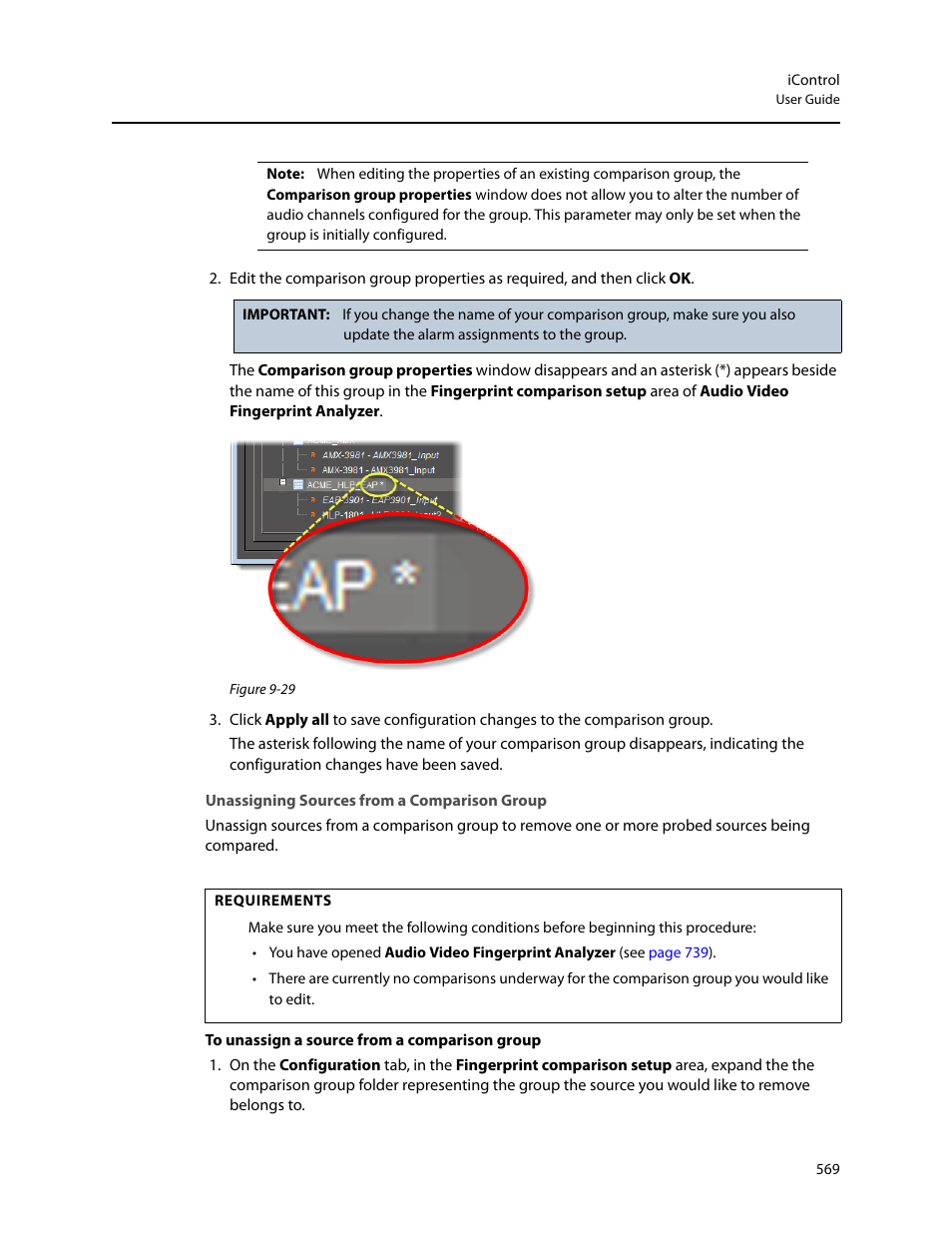 Unassigning sources from a comparison group | Grass Valley iControl V.4.43 User Manual | Page 579 / 772