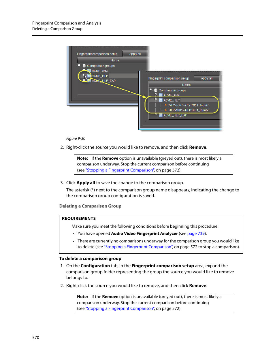 Deleting a comparison group | Grass Valley iControl V.4.43 User Manual | Page 580 / 772