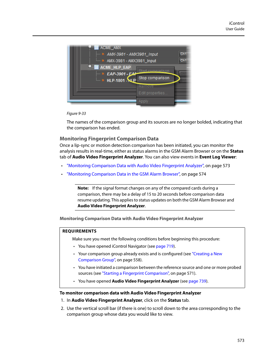 Monitoring fingerprint comparison data | Grass Valley iControl V.4.43 User Manual | Page 583 / 772