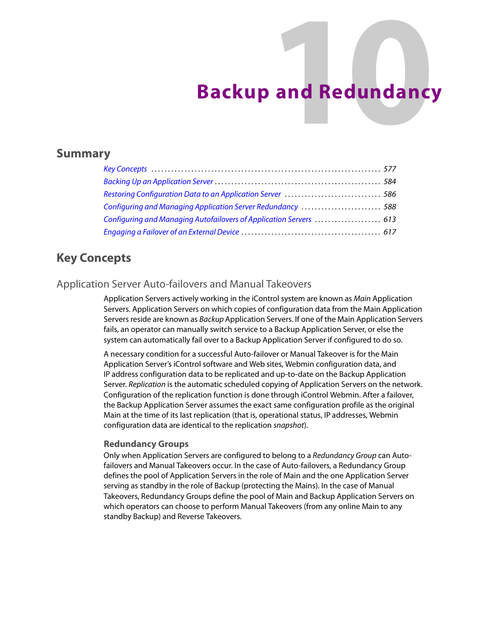 Backup and redundancy, Key concepts, Redundancy groups | 10 backup and redundancy, Summary | Grass Valley iControl V.4.43 User Manual | Page 587 / 772