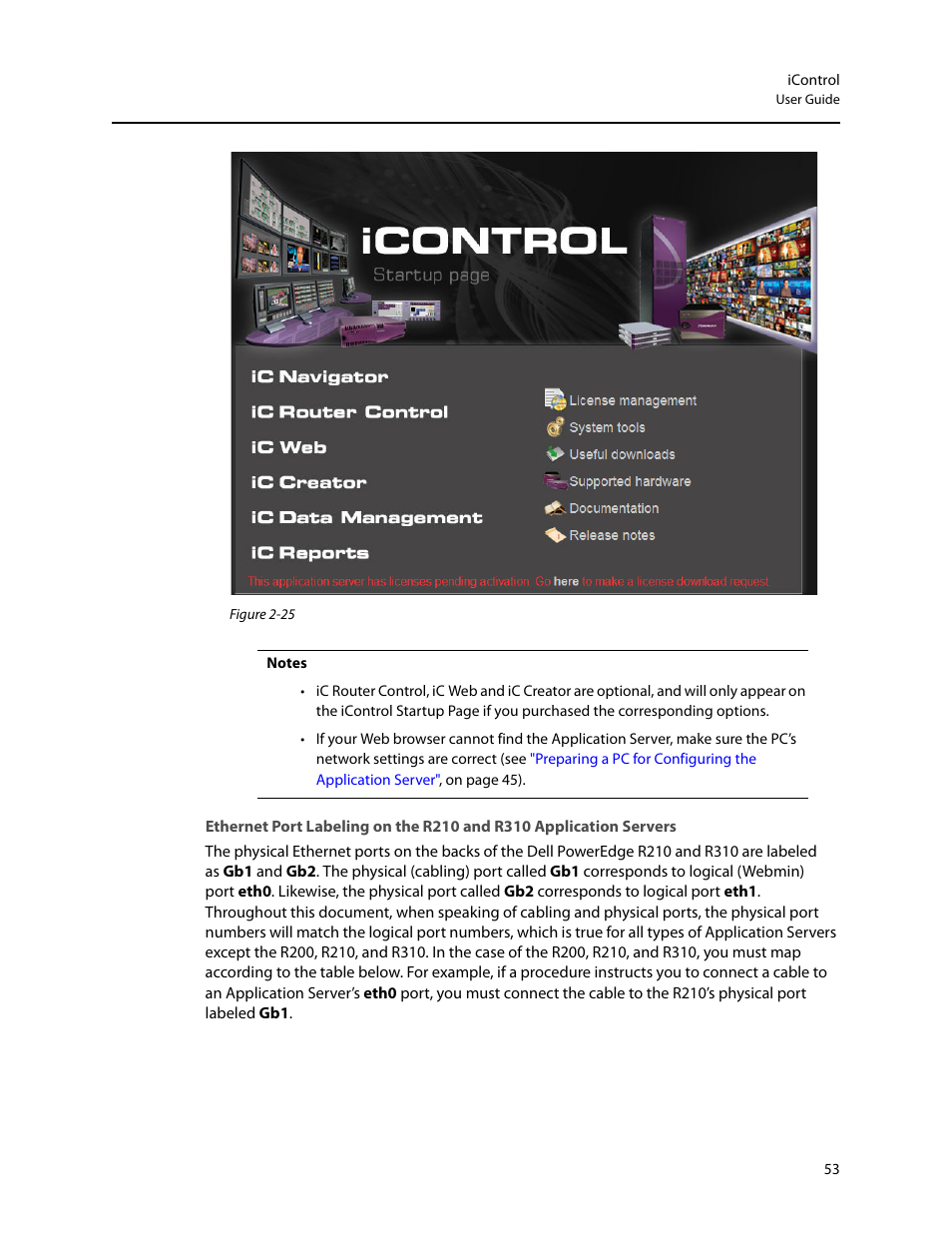 Ethernet port labeling on the r210, And r310 application servers | Grass Valley iControl V.4.43 User Manual | Page 63 / 772