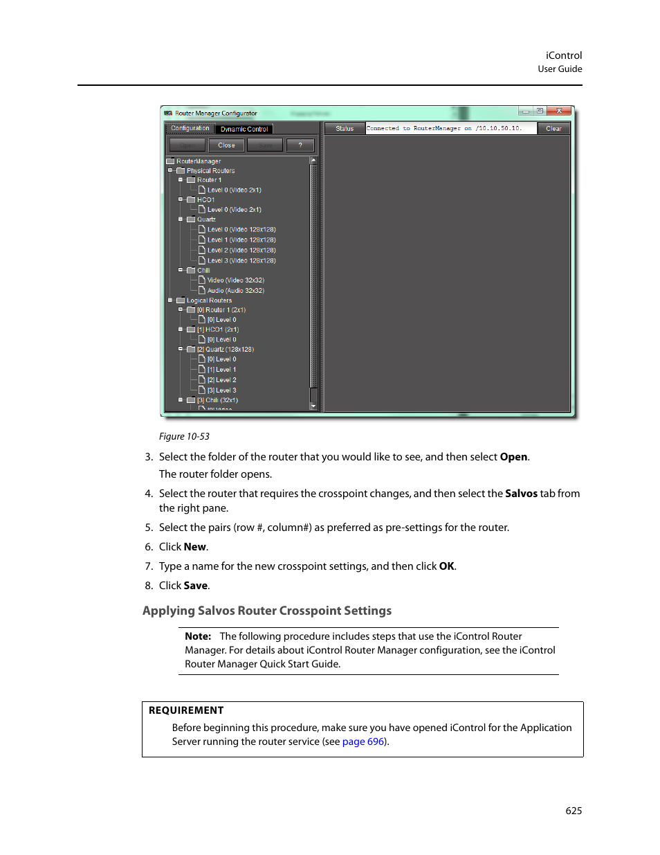 Applying salvos router crosspoint settings | Grass Valley iControl V.4.43 User Manual | Page 635 / 772