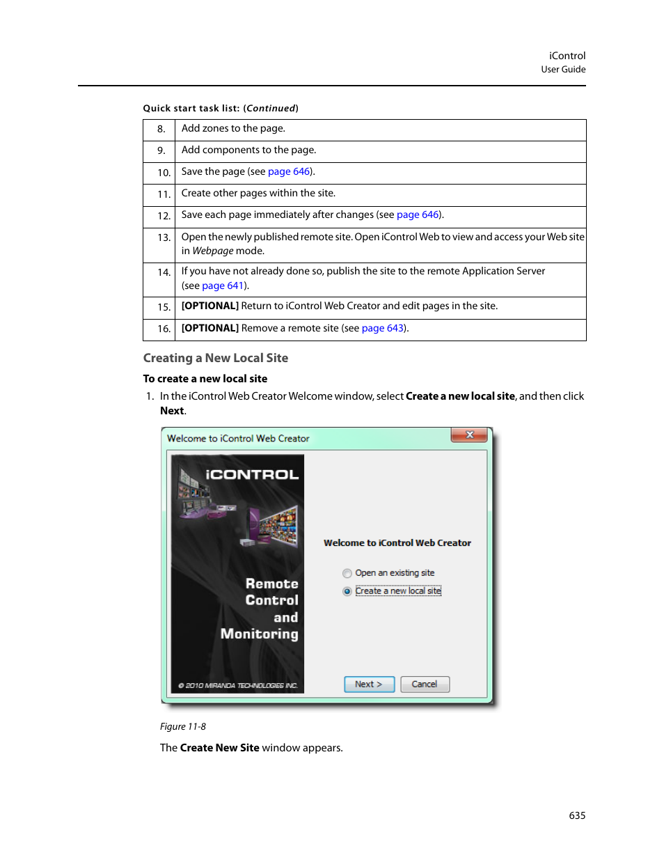 Creating a new local site | Grass Valley iControl V.4.43 User Manual | Page 645 / 772