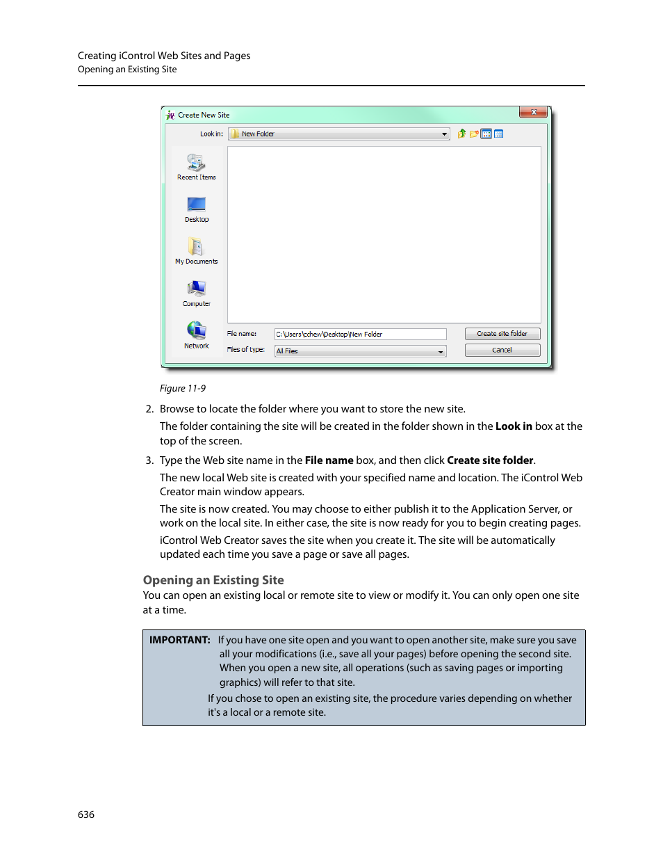 Opening an existing site | Grass Valley iControl V.4.43 User Manual | Page 646 / 772