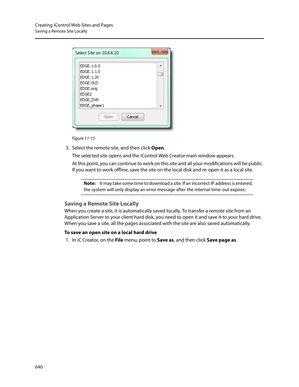 Saving a remote site locally | Grass Valley iControl V.4.43 User Manual | Page 650 / 772