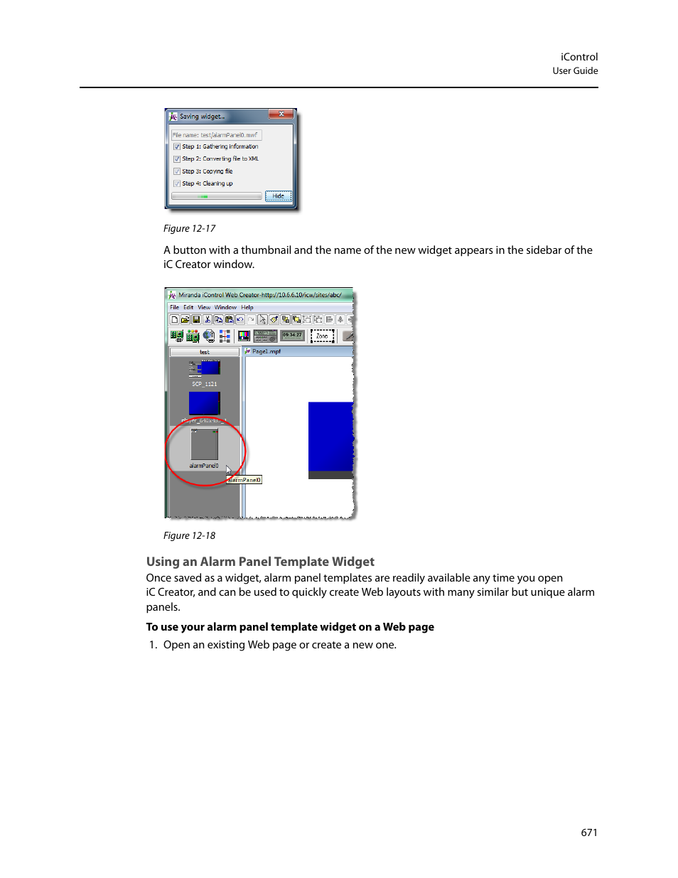 Using an alarm panel template widget | Grass Valley iControl V.4.43 User Manual | Page 681 / 772