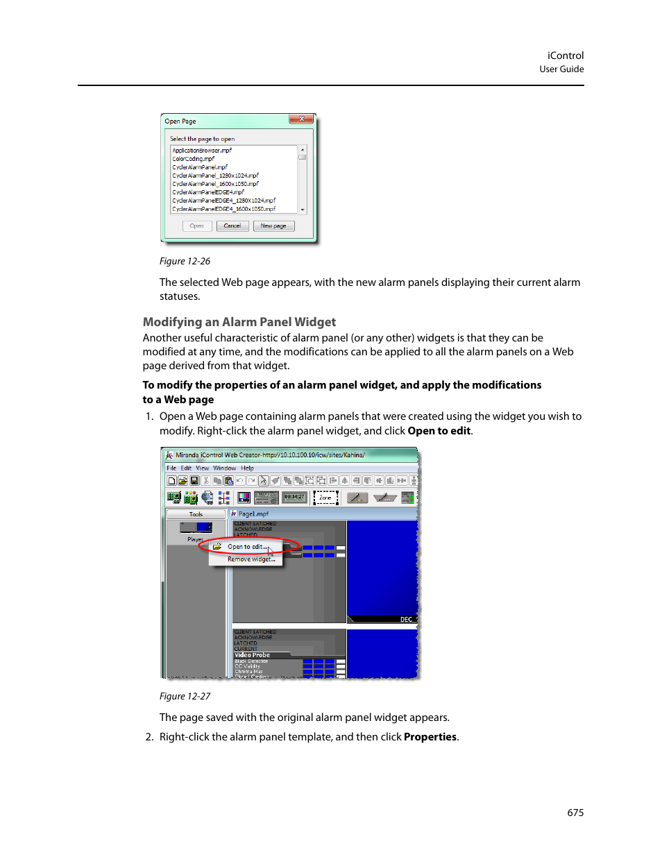 Modifying an alarm panel widget | Grass Valley iControl V.4.43 User Manual | Page 685 / 772