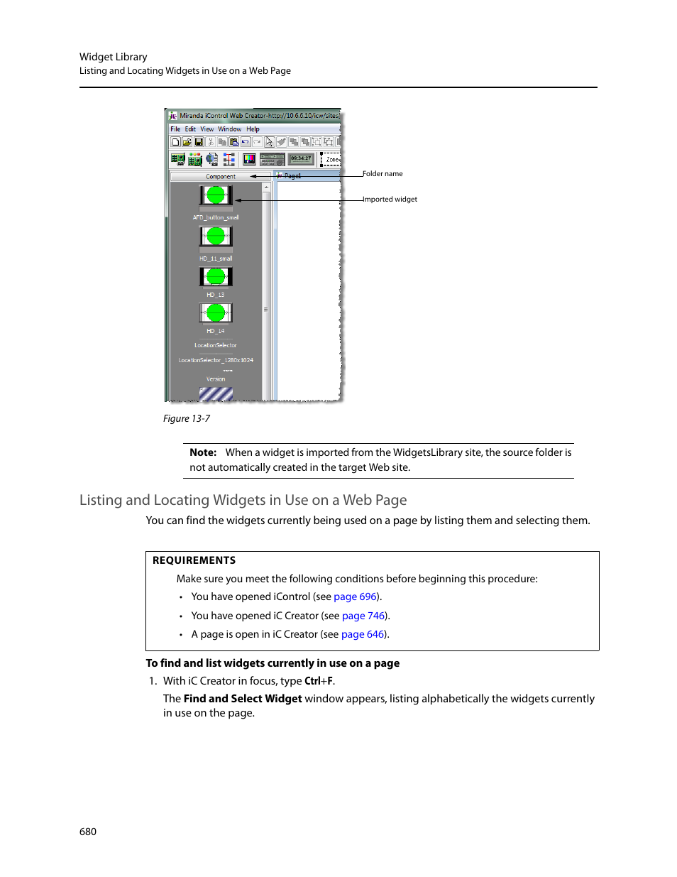 Listing and locating widgets in use on a web page | Grass Valley iControl V.4.43 User Manual | Page 690 / 772