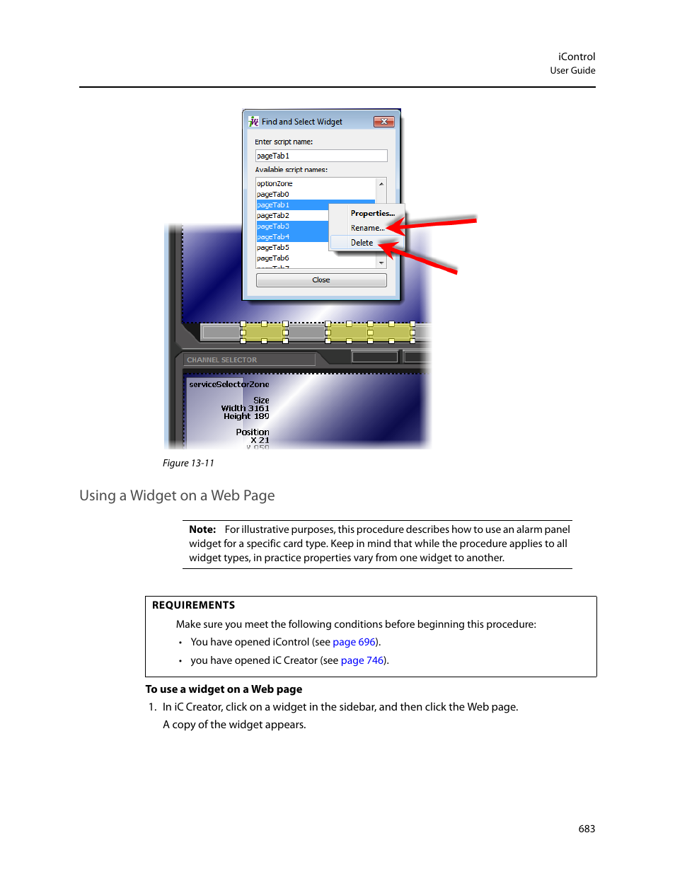 Using a widget on a web page | Grass Valley iControl V.4.43 User Manual | Page 693 / 772