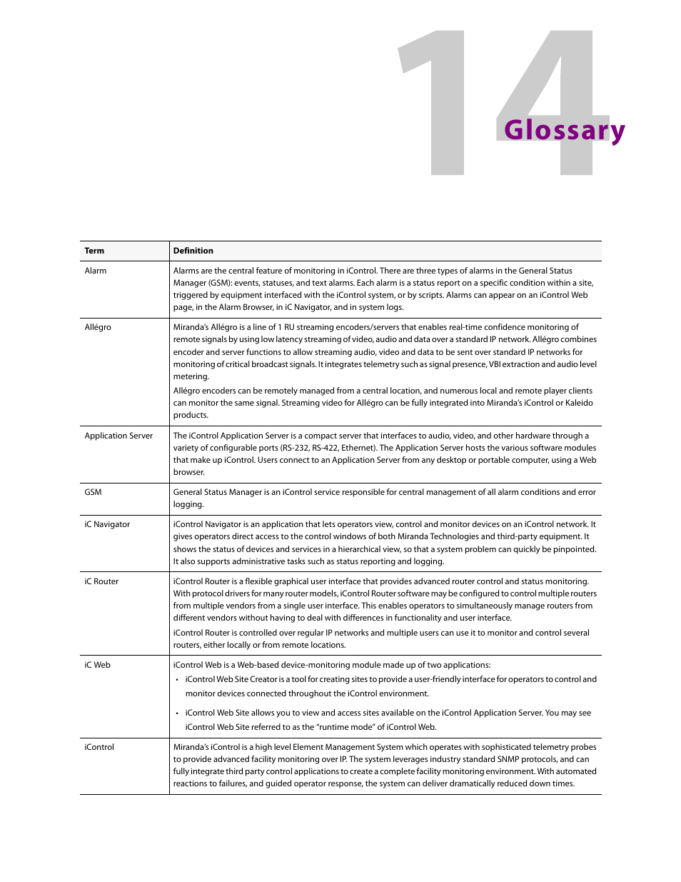 Glossary, App a | Grass Valley iControl V.4.43 User Manual | Page 697 / 772