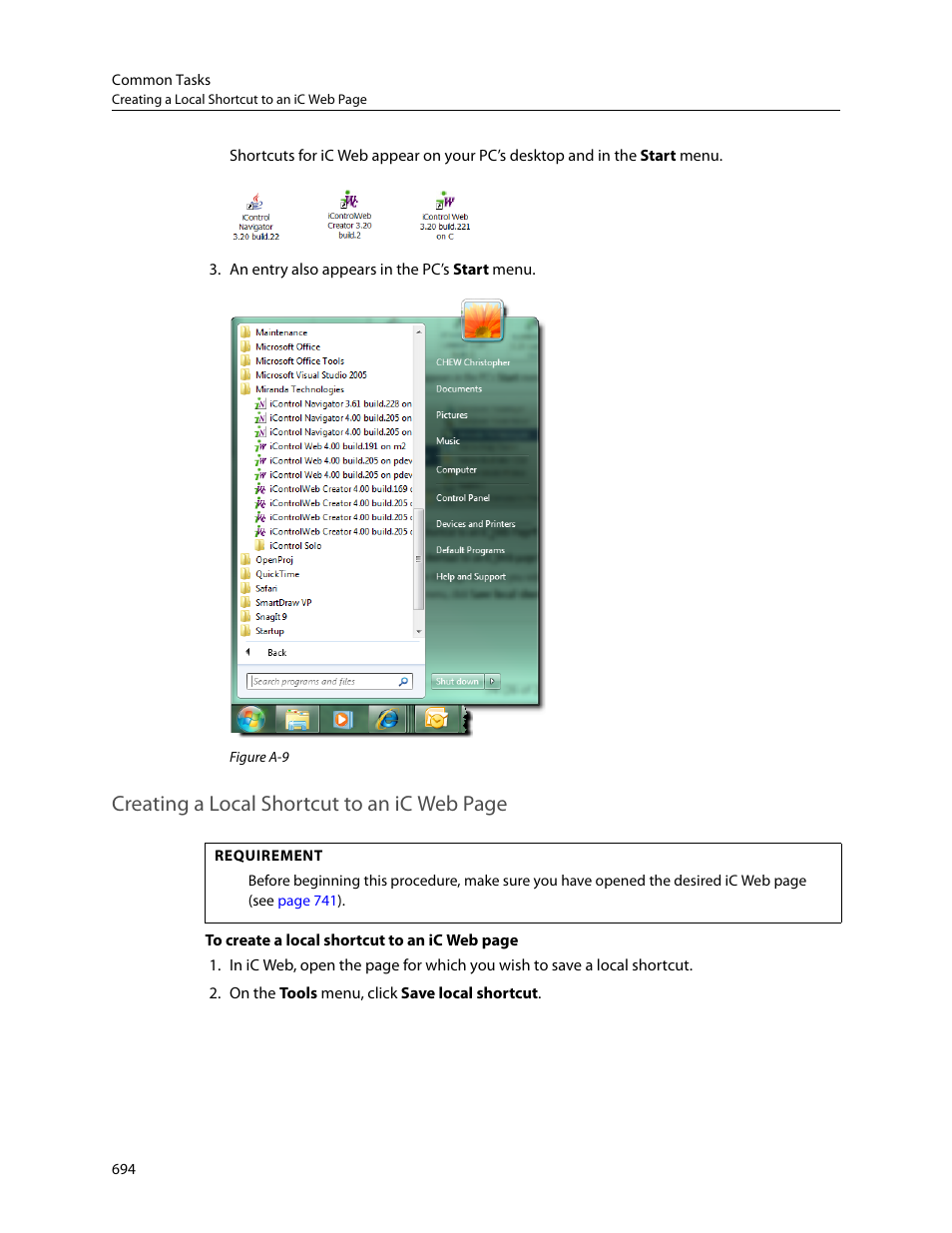 Creating a local shortcut to an ic web page | Grass Valley iControl V.4.43 User Manual | Page 704 / 772