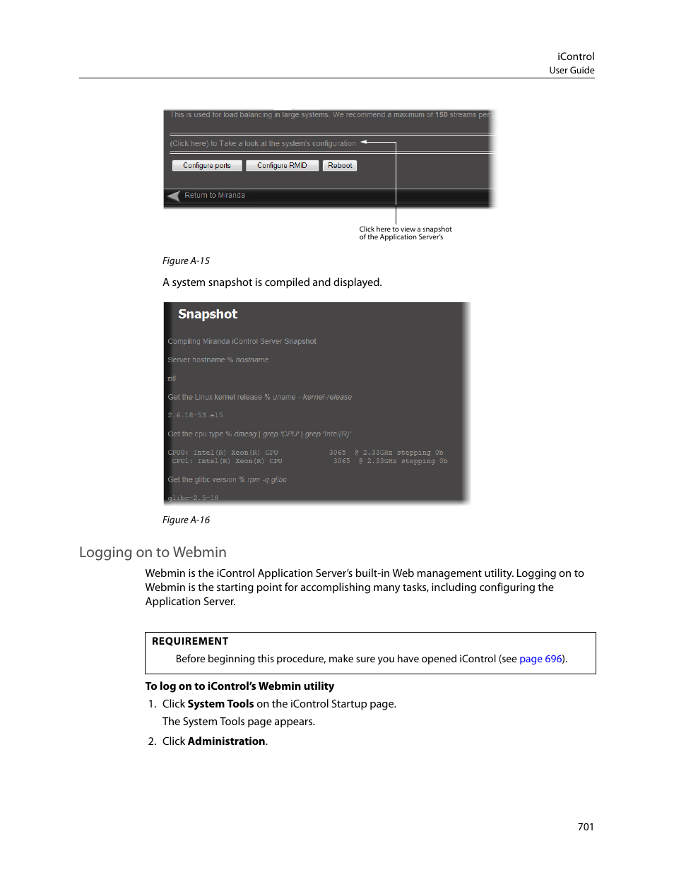 Logging on to webmin | Grass Valley iControl V.4.43 User Manual | Page 711 / 772