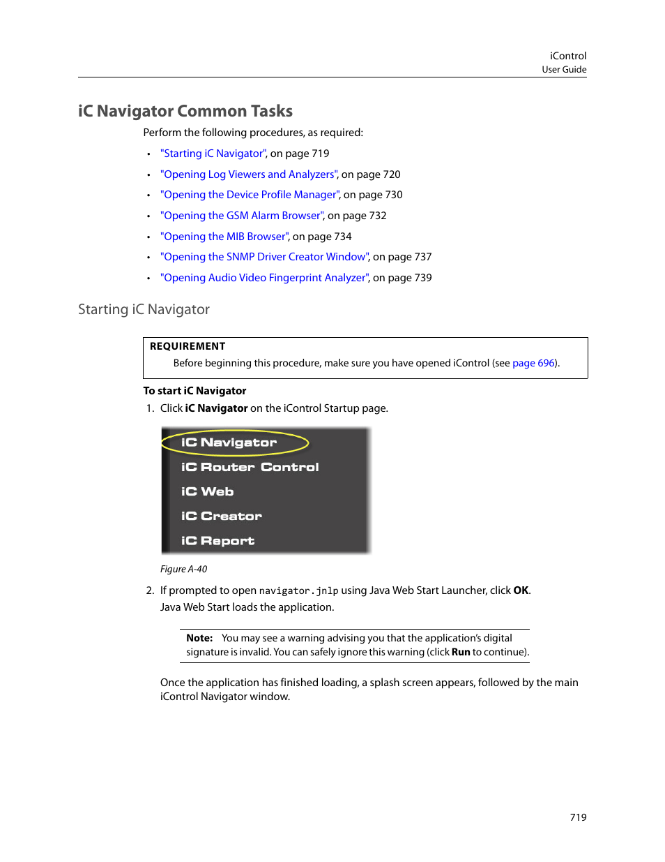 Ic navigator common tasks, Starting ic navigator | Grass Valley iControl V.4.43 User Manual | Page 729 / 772