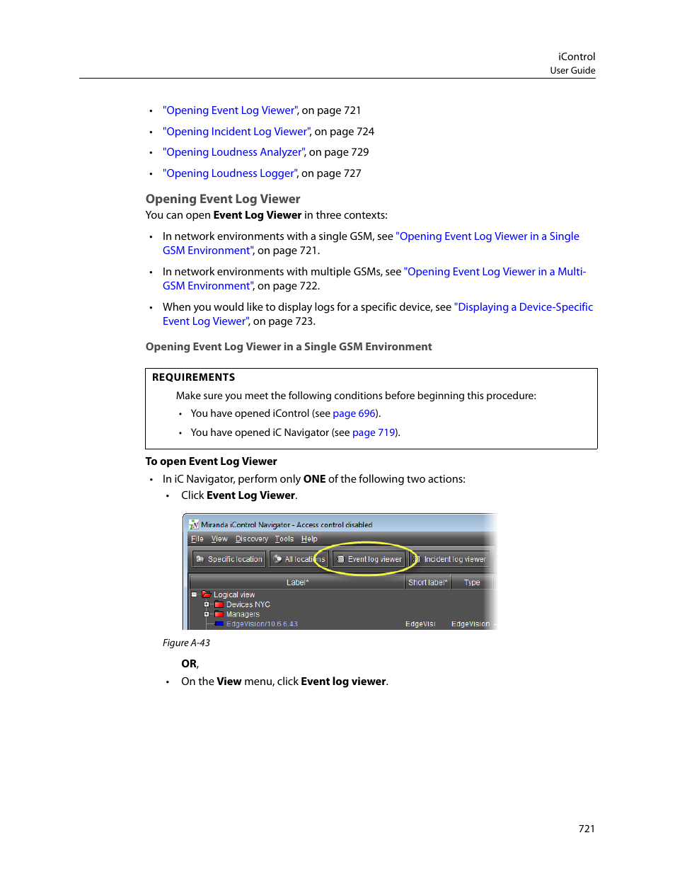 Opening event log viewer | Grass Valley iControl V.4.43 User Manual | Page 731 / 772