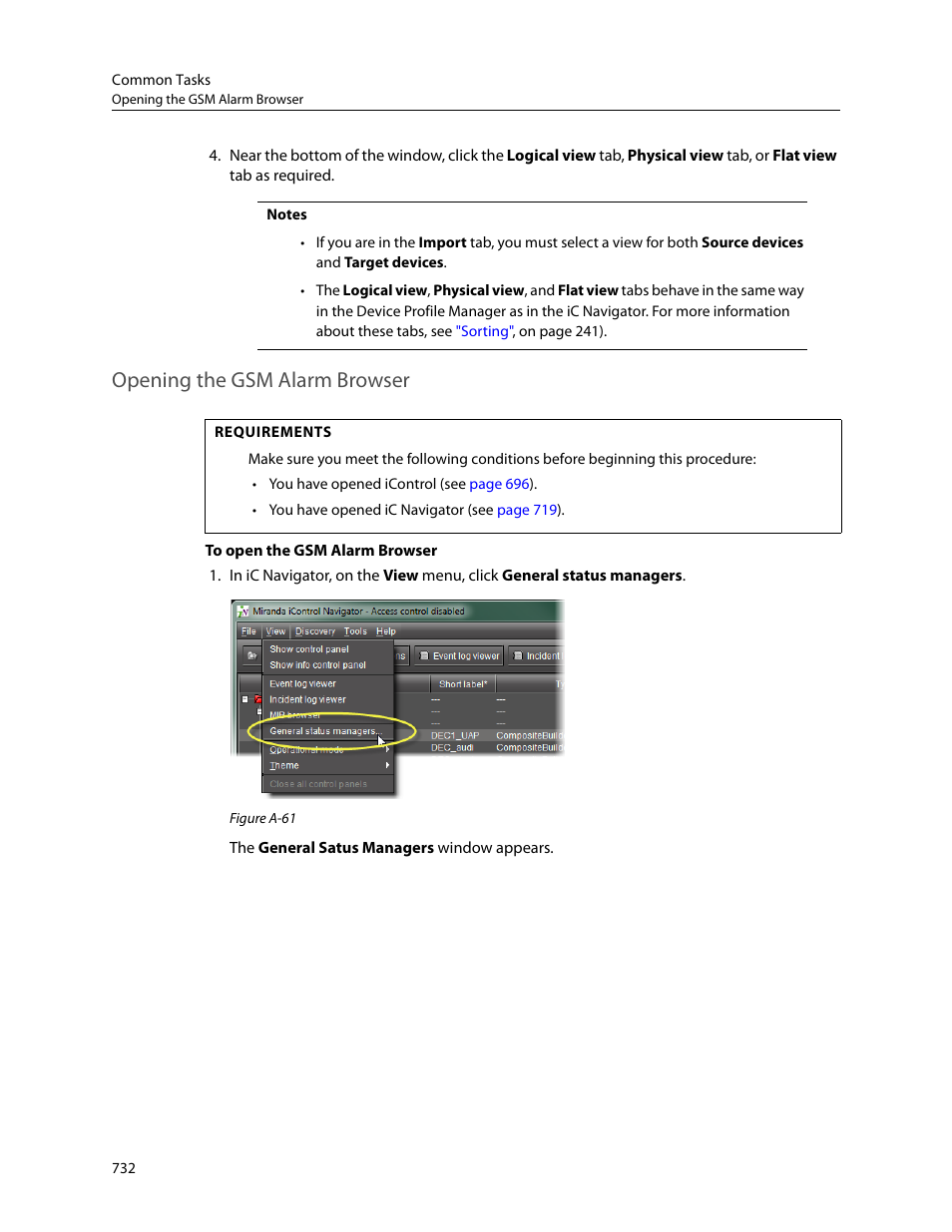 Opening the gsm alarm browser | Grass Valley iControl V.4.43 User Manual | Page 742 / 772