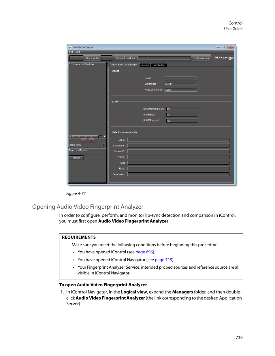 Opening audio video fingerprint analyzer | Grass Valley iControl V.4.43 User Manual | Page 749 / 772