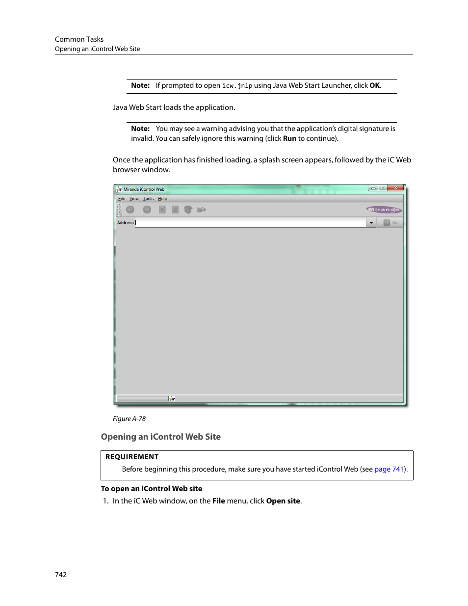 Opening an icontrol web site | Grass Valley iControl V.4.43 User Manual | Page 752 / 772